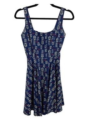 ✨3/$21✨ Parcel Blue Owl Print Fit & Flare Dress Women’s Sleeveless Skater Dress